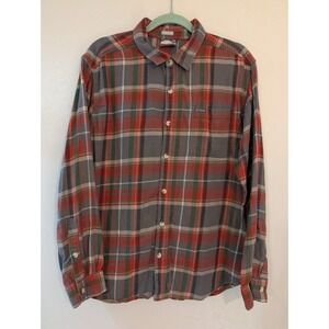 Columbia Mens Regular Fit Plaid Flannel Shirt Grey Red Green Large L/S Pocket